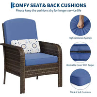 Lot de 2 chaises modernes en résine tressée - Mobilier d'extérieur en rotin tout temps avec coussins, ensemble bistro de conversation de patio minimaliste pour décor de balcon et terrasse