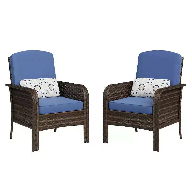Lot de 2 chaises modernes en résine tressée - Mobilier d'extérieur en rotin tout temps avec coussins, ensemble bistro de conversation de patio minimaliste pour décor de balcon et terrasse