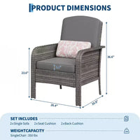 Lot de 2 chaises modernes en résine tressée - Mobilier d'extérieur en rotin tout temps avec coussins, ensemble bistro de conversation de patio minimaliste pour décor de balcon et terrasse
