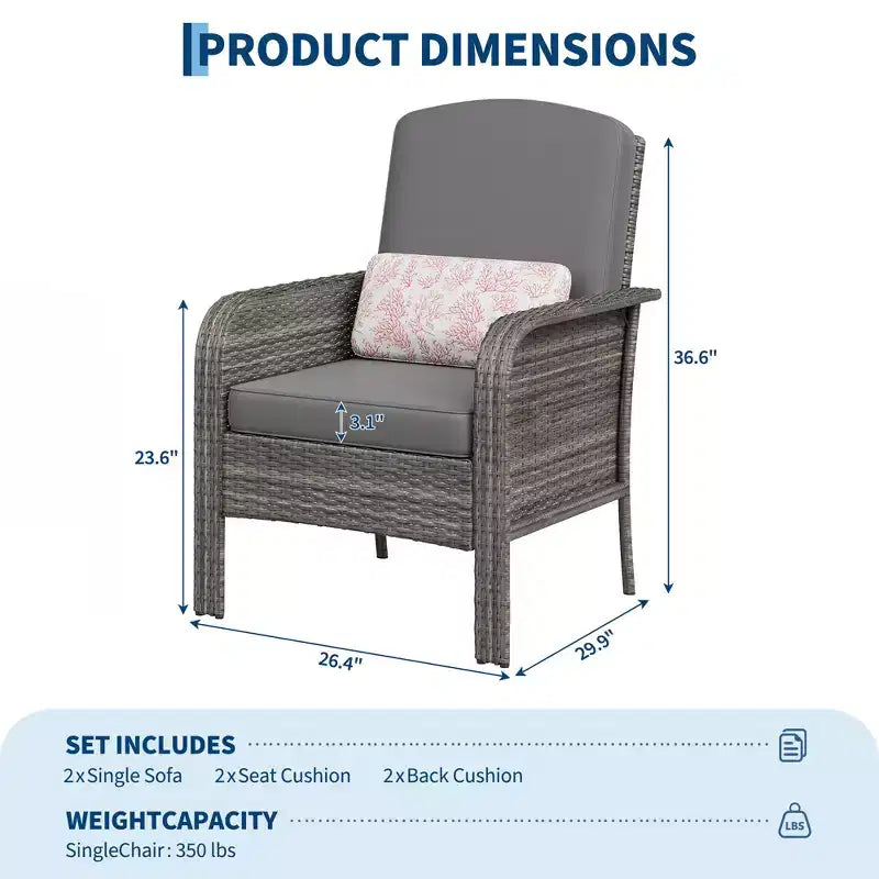 Lot de 2 chaises modernes en résine tressée - Mobilier d'extérieur en rotin tout temps avec coussins, ensemble bistro de conversation de patio minimaliste pour décor de balcon et terrasse