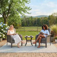 Lot de 2 chaises modernes en résine tressée - Mobilier d'extérieur en rotin tout temps avec coussins, ensemble bistro de conversation de patio minimaliste pour décor de balcon et terrasse