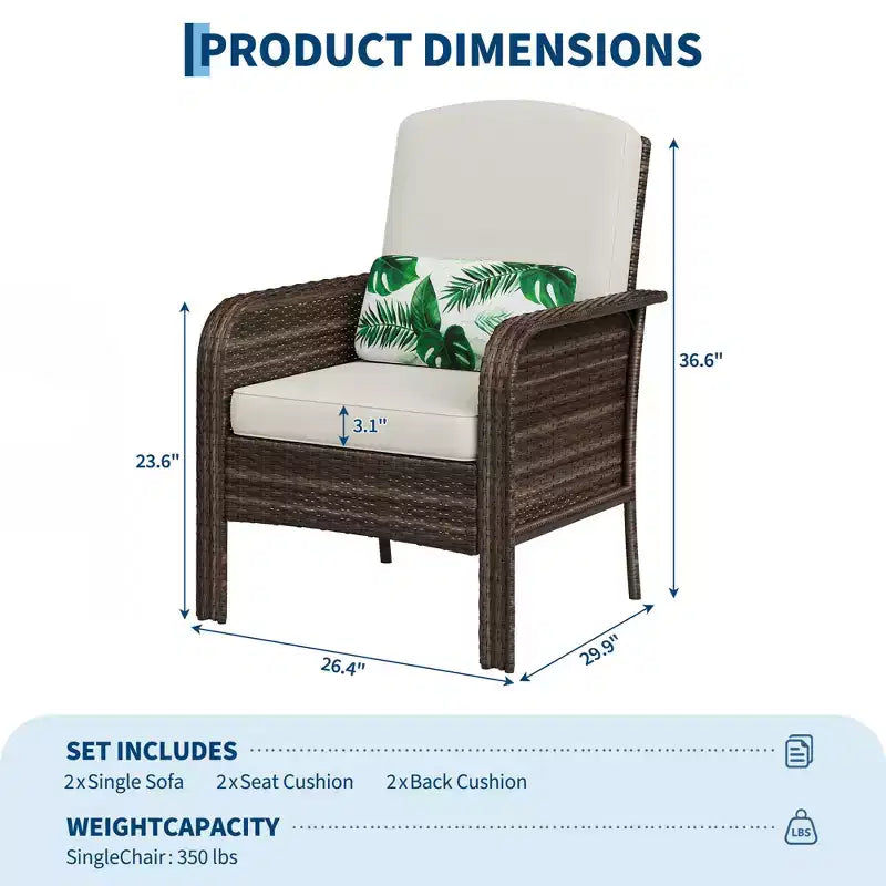 Lot de 2 chaises modernes en résine tressée - Mobilier d'extérieur en rotin tout temps avec coussins, ensemble bistro de conversation de patio minimaliste pour décor de balcon et terrasse