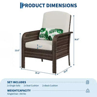 Lot de 2 chaises modernes en résine tressée - Mobilier d'extérieur en rotin tout temps avec coussins, ensemble bistro de conversation de patio minimaliste pour décor de balcon et terrasse