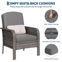 Lot de 2 chaises modernes en résine tressée - Mobilier d'extérieur en rotin tout temps avec coussins, ensemble bistro de conversation de patio minimaliste pour décor de balcon et terrasse