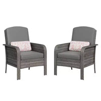 Lot de 2 chaises modernes en résine tressée - Mobilier d'extérieur en rotin tout temps avec coussins, ensemble bistro de conversation de patio minimaliste pour décor de balcon et terrasse