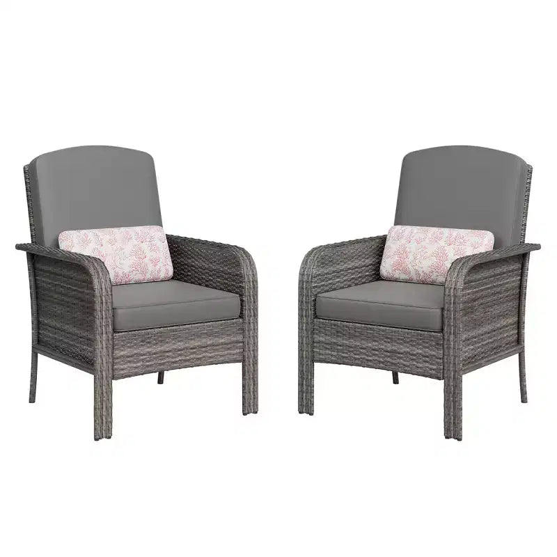 Lot de 2 chaises modernes en résine tressée - Mobilier d'extérieur en rotin tout temps avec coussins, ensemble bistro de conversation de patio minimaliste pour décor de balcon et terrasse