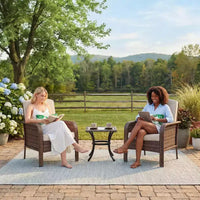 Lot de 2 chaises modernes en résine tressée - Mobilier d'extérieur en rotin tout temps avec coussins, ensemble bistro de conversation de patio minimaliste pour décor de balcon et terrasse