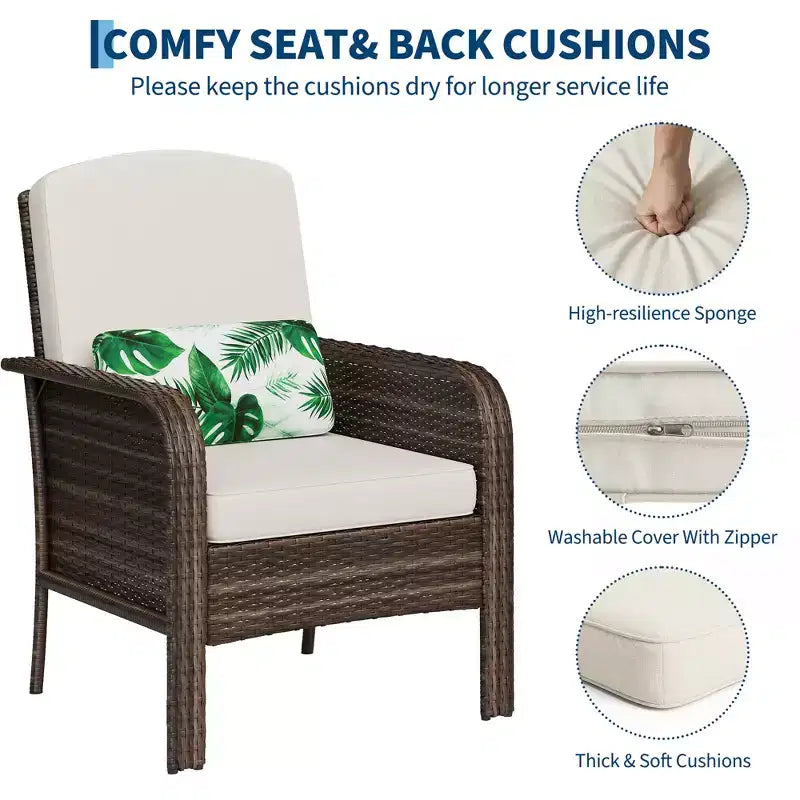 Lot de 2 chaises modernes en résine tressée - Mobilier d'extérieur en rotin tout temps avec coussins, ensemble bistro de conversation de patio minimaliste pour décor de balcon et terrasse