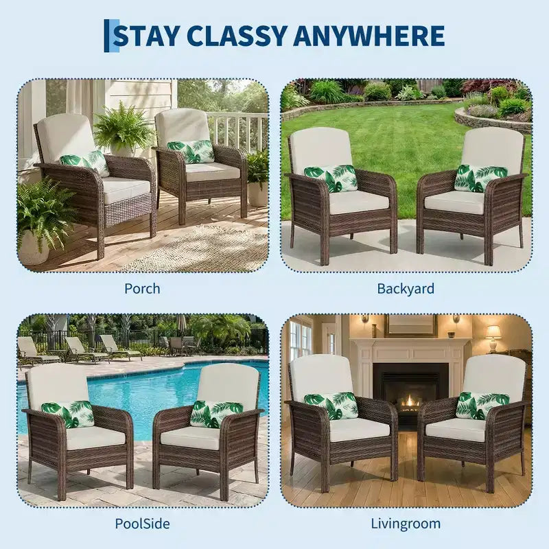 Lot de 2 chaises modernes en résine tressée - Mobilier d'extérieur en rotin tout temps avec coussins, ensemble bistro de conversation de patio minimaliste pour décor de balcon et terrasse