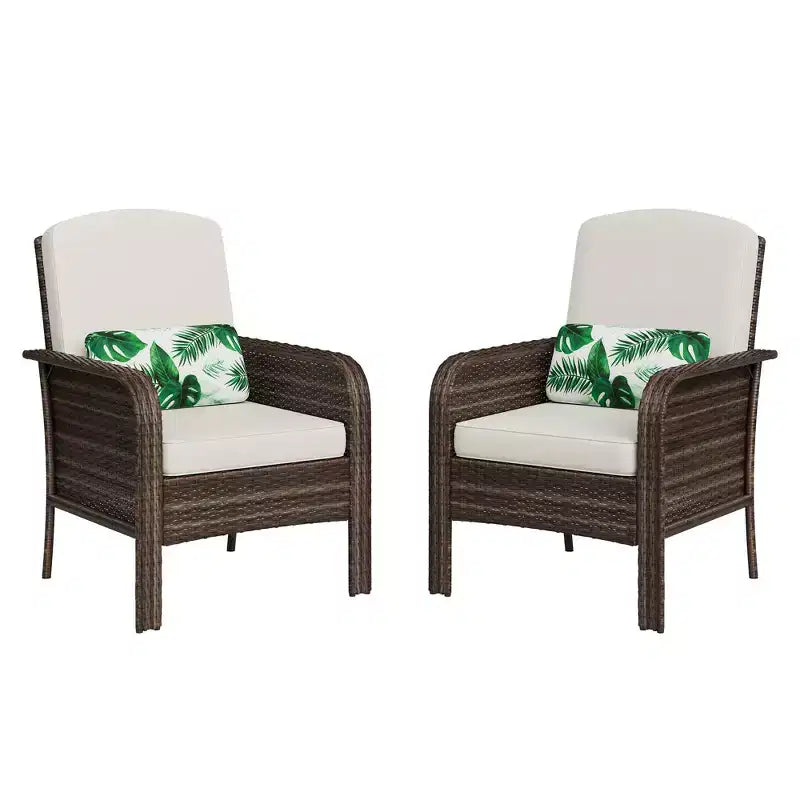 Lot de 2 chaises modernes en résine tressée - Mobilier d'extérieur en rotin tout temps avec coussins, ensemble bistro de conversation de patio minimaliste pour décor de balcon et terrasse