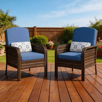 Lot de 2 chaises modernes en résine tressée - Mobilier d'extérieur en rotin tout temps avec coussins, ensemble bistro de conversation de patio minimaliste pour décor de balcon et terrasse