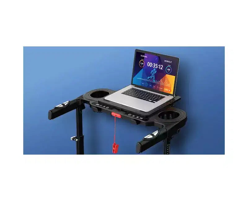 Tapis de Course YOUNGFIT 3,5 CV avec Poste de Travail et Hauteur Réglable, Capacité de 204 kg, Tapis de Marche Pliable Portable à Inclinaison de 15 % avec Barre de Maintien