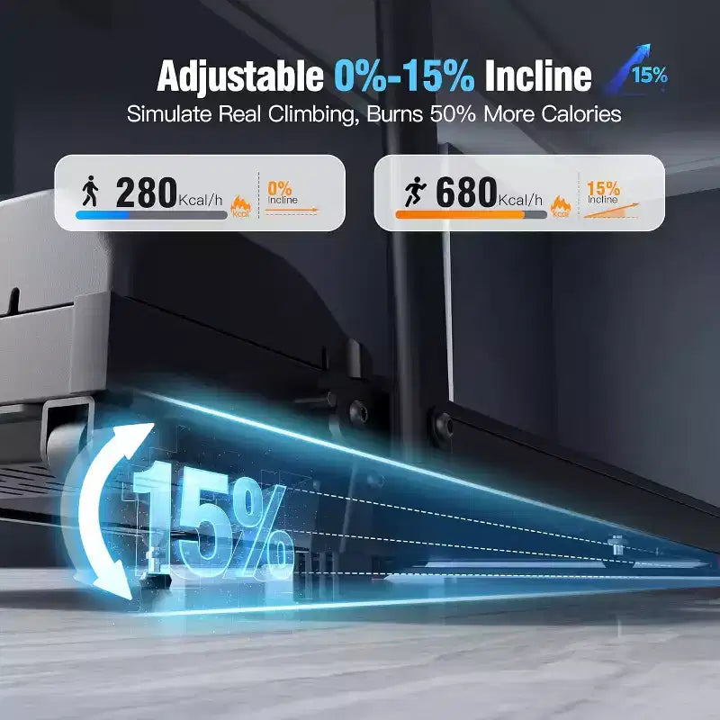 Tapis de Course YOUNGFIT 3,5 CV avec Poste de Travail et Hauteur Réglable, Capacité de 204 kg, Tapis de Marche Pliable Portable à Inclinaison de 15 % avec Barre de Maintien
