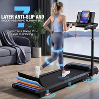 Tapis de Course YOUNGFIT 3,5 CV avec Poste de Travail et Hauteur Réglable, Capacité de 204 kg, Tapis de Marche Pliable Portable à Inclinaison de 15 % avec Barre de Maintien