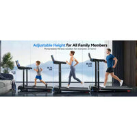 Tapis de Course YOUNGFIT 3,5 CV avec Poste de Travail et Hauteur Réglable, Capacité de 204 kg, Tapis de Marche Pliable Portable à Inclinaison de 15 % avec Barre de Maintien