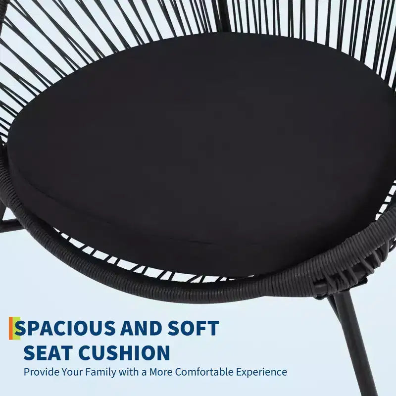 Salon de jardin 3 pièces en osier, table basse avec plateau en verre et coussins, ensemble bistrot en rotin avec cadre métallique résistant aux intempéries pour balcon, porche, jardin