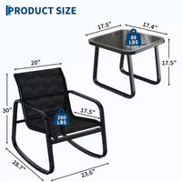 Ensemble de bistrot 3 pièces GustoWave avec chaises à bascule, maille textilène et cadre en métal