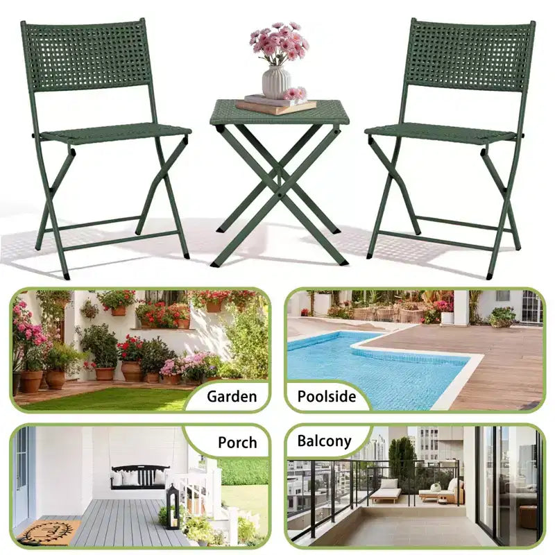 NAYSAYE Ensemble bistro de patio pliant - Acier résistant à la rouille, mobilier d'extérieur gain de place pour jardin et balcon, 18,1*18,1*19,5