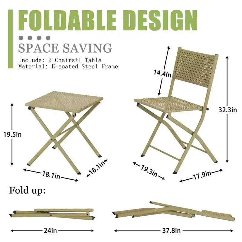 NAYSAYE Ensemble bistro de patio pliant - Acier résistant à la rouille, mobilier d'extérieur gain de place pour jardin et balcon, 18,1*18,1*19,5