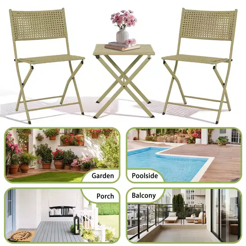 NAYSAYE Ensemble bistro de patio pliant - Acier résistant à la rouille, mobilier d'extérieur gain de place pour jardin et balcon, 18,1*18,1*19,5