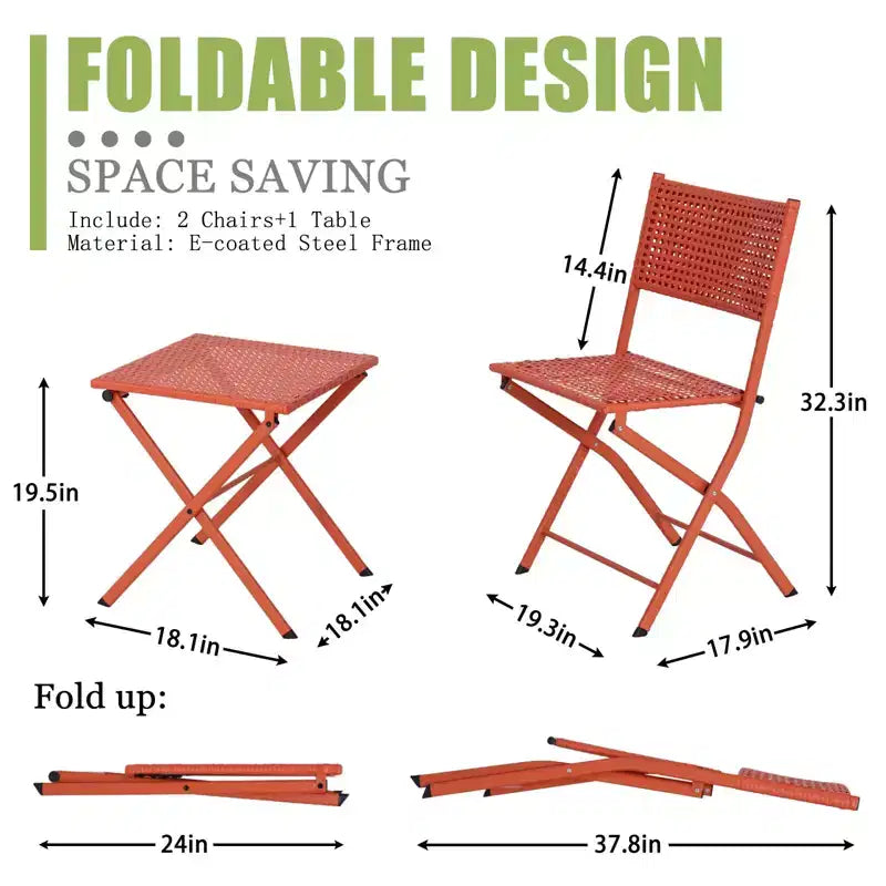 NAYSAYE Ensemble bistro de patio pliant - Acier résistant à la rouille, mobilier d'extérieur gain de place pour jardin et balcon, 18,1*18,1*19,5