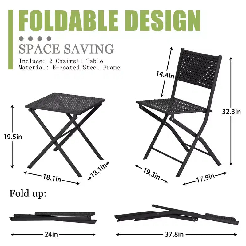 NAYSAYE Ensemble bistro de patio pliant - Acier résistant à la rouille, mobilier d'extérieur gain de place pour jardin et balcon, 18,1*18,1*19,5