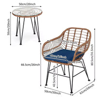 Ensemble bistro d'extérieur 3 pièces Gymax avec chaises et table basse ronde en verre pour jardin, piscine, balcon, arrière-cour Gris/Turquoise/Noir/Bleu marine/Rouge