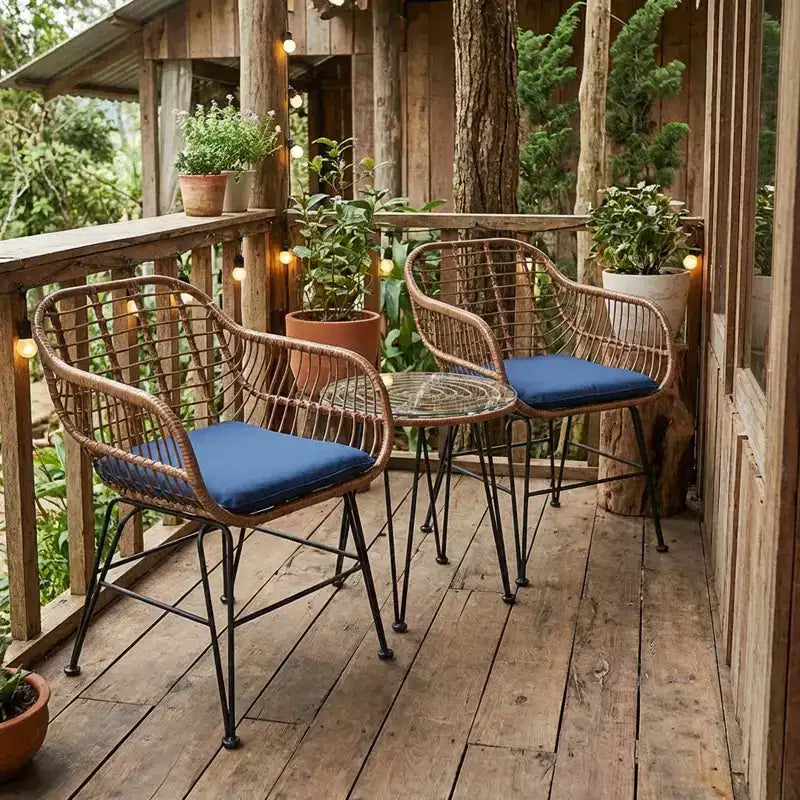 Ensemble bistro d'extérieur 3 pièces Gymax avec chaises et table basse ronde en verre pour jardin, piscine, balcon, arrière-cour Gris/Turquoise/Noir/Bleu marine/Rouge