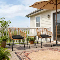 Ensemble bistro d'extérieur 3 pièces Gymax avec chaises et table basse ronde en verre pour jardin, piscine, balcon, arrière-cour Gris/Turquoise/Noir/Bleu marine/Rouge