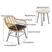 Ensemble bistro d'extérieur 3 pièces Gymax avec chaises et table basse ronde en verre pour jardin, piscine, balcon, arrière-cour Gris/Turquoise/Noir/Bleu marine/Rouge