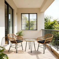 Ensemble bistro d'extérieur 3 pièces Gymax avec chaises et table basse ronde en verre pour jardin, piscine, balcon, arrière-cour Gris/Turquoise/Noir/Bleu marine/Rouge
