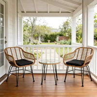Ensemble bistro d'extérieur 3 pièces Gymax avec chaises et table basse ronde en verre pour jardin, piscine, balcon, arrière-cour Gris/Turquoise/Noir/Bleu marine/Rouge
