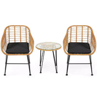 Gymax 3-Piece Outdoor Bistro Set w/ Chairs Round Glass Coffee Table for Garden Poolside Balcony Backyard Gray/Turquoise/Black/Navy/Red