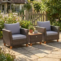 Gymax Ensemble de bistro 3 pièces en rotin pour patio extérieur avec canapés rembourrés et plateau de table en bois durable pour balcon jardin patio gris/noir