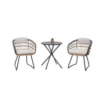 Ensemble de bistro 3 pièces Marvello GDFStudio en osier et fer forgé d'extérieur avec coussins