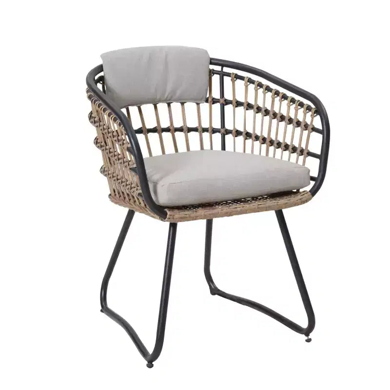 Ensemble de bistro 3 pièces Marvello GDFStudio en osier et fer forgé d'extérieur avec coussins
