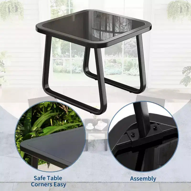 Ensemble de bistro à bascule d'extérieur Garvee 3 pièces, ensemble de meubles de petit patio en tissu textilène avec accoudoirs en fer et table basse pour pelouse, porche