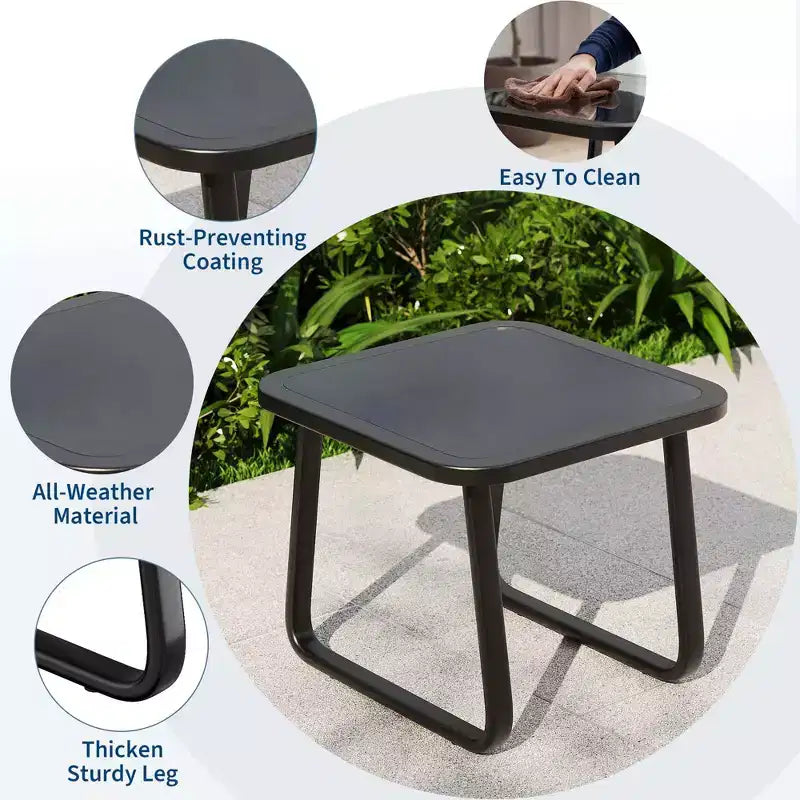 Ensemble de bistro à bascule d'extérieur Garvee 3 pièces, ensemble de meubles de petit patio en tissu textilène avec accoudoirs en fer et table basse pour pelouse, porche