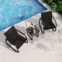 Ensemble de bistro à bascule d'extérieur Garvee 3 pièces, ensemble de meubles de petit patio en tissu textilène avec accoudoirs en fer et table basse pour pelouse, porche