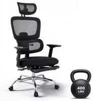 Chaise de bureau et de gaming ergonomique à dossier haut en maille, capacité de 180 kg, avec accoudoirs relevables, appui-tête, support lombaire et repose-pieds réglables, inclinable