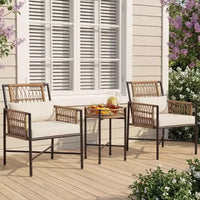 LAUSAINT HOME Ensemble de mobilier de terrasse, ensemble de conversation d'extérieur en résine tressée avec 2 fauteuils en rotin tressé PE, 1 causeuse avec coussins