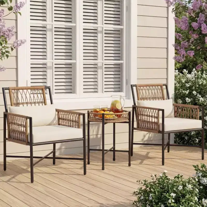 LAUSAINT HOME Ensemble de mobilier de terrasse, ensemble de conversation d'extérieur en résine tressée avec 2 fauteuils en rotin tressé PE, 1 causeuse avec coussins
