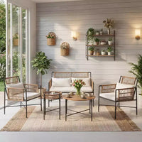 LAUSAINT HOME Ensemble de mobilier de terrasse, ensemble de conversation d'extérieur en résine tressée avec 2 fauteuils en rotin tressé PE, 1 causeuse avec coussins