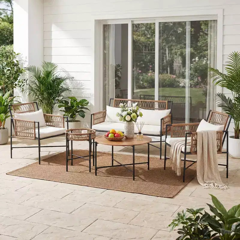 LAUSAINT HOME Ensemble de mobilier de terrasse, ensemble de conversation d'extérieur en résine tressée avec 2 fauteuils en rotin tressé PE, 1 causeuse avec coussins