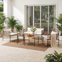 LAUSAINT HOME Ensemble de mobilier de terrasse, ensemble de conversation d'extérieur en résine tressée avec 2 fauteuils en rotin tressé PE, 1 causeuse avec coussins