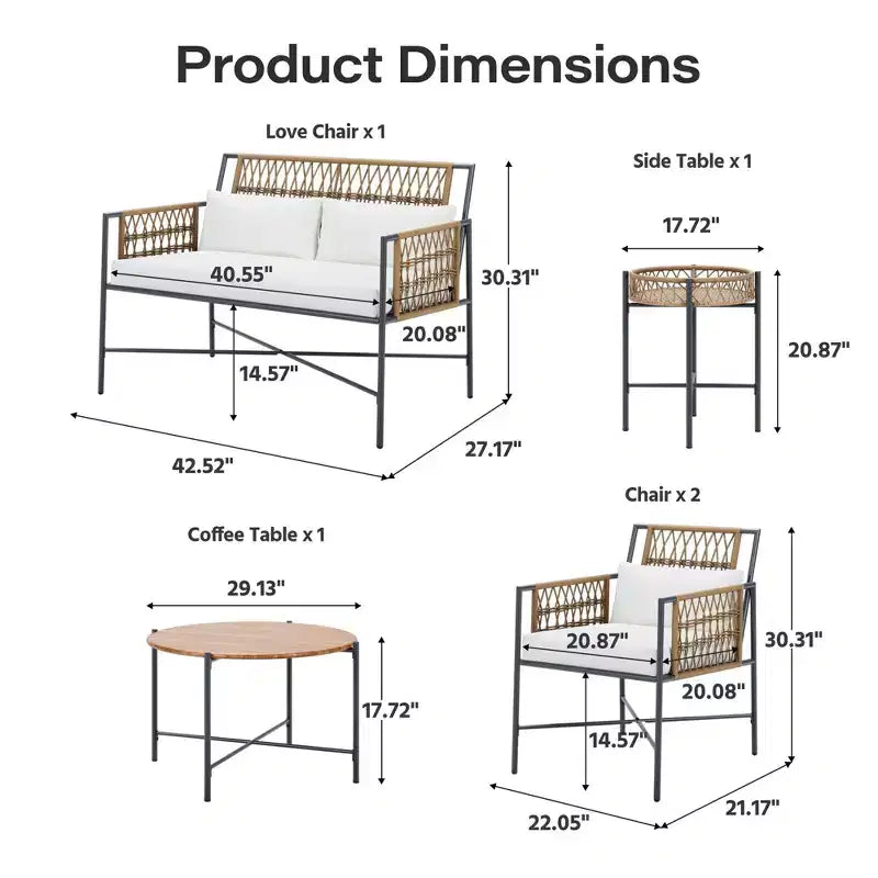 LAUSAINT HOME Ensemble de mobilier de terrasse, ensemble de conversation d'extérieur en résine tressée avec 2 fauteuils en rotin tressé PE, 1 causeuse avec coussins