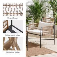 LAUSAINT HOME Ensemble de mobilier de terrasse, ensemble de conversation d'extérieur en résine tressée avec 2 fauteuils en rotin tressé PE, 1 causeuse avec coussins