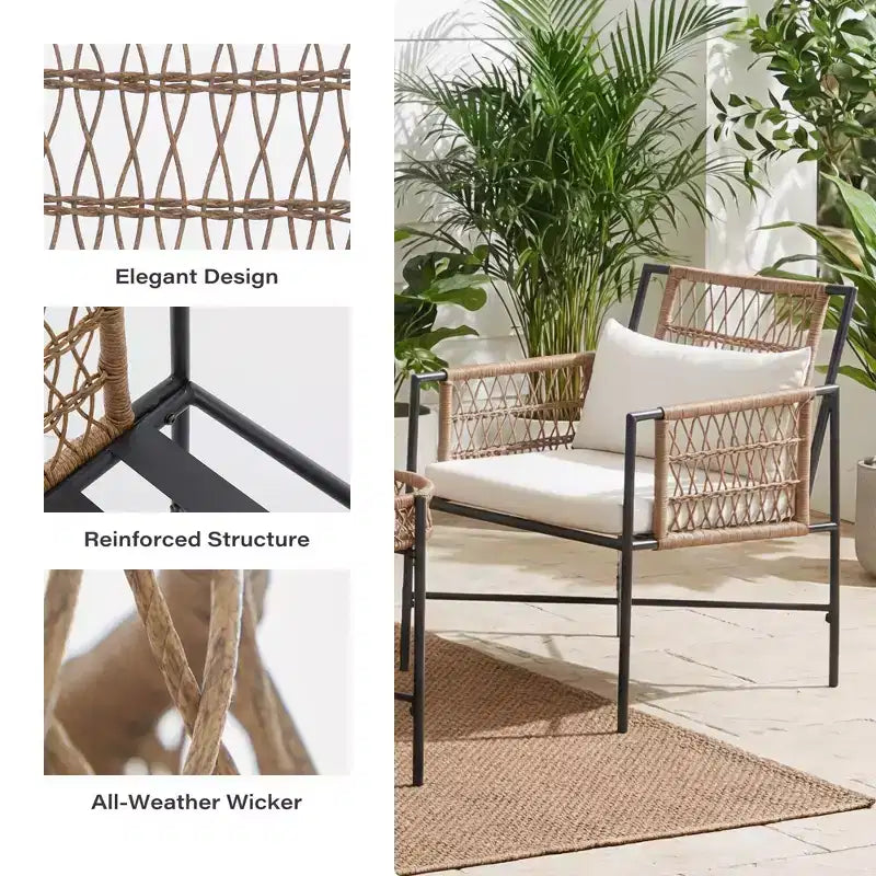 LAUSAINT HOME Ensemble de mobilier de terrasse, ensemble de conversation d'extérieur en résine tressée avec 2 fauteuils en rotin tressé PE, 1 causeuse avec coussins