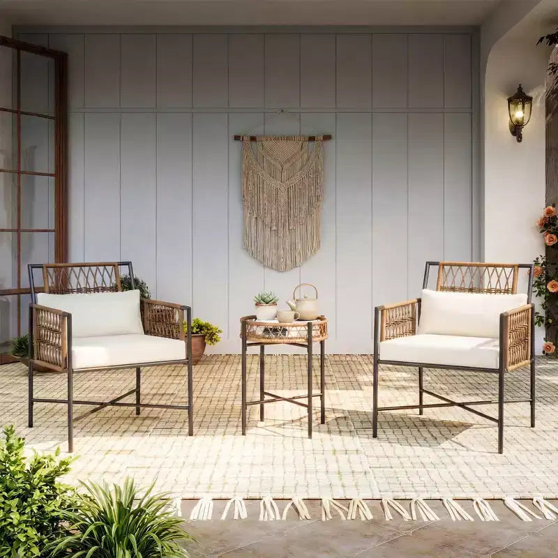 LAUSAINT HOME Ensemble de mobilier de terrasse, ensemble de conversation d'extérieur en résine tressée avec 2 fauteuils en rotin tressé PE, 1 causeuse avec coussins