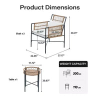 LAUSAINT HOME Ensemble de mobilier de terrasse, ensemble de conversation d'extérieur en résine tressée avec 2 fauteuils en rotin tressé PE, 1 causeuse avec coussins